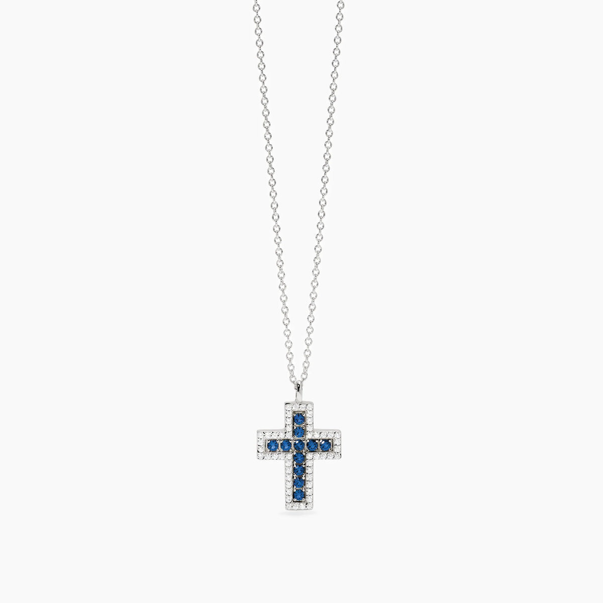 Collana con Croce Mabina in Argento con Zirconi e Zaffiri Sintetici