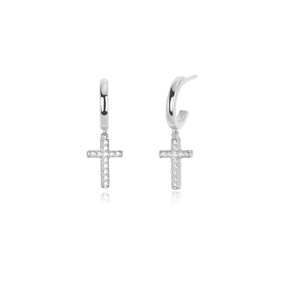Orecchini Unisex Mabina con Croce Pendente in Argento e Zirconi 563281