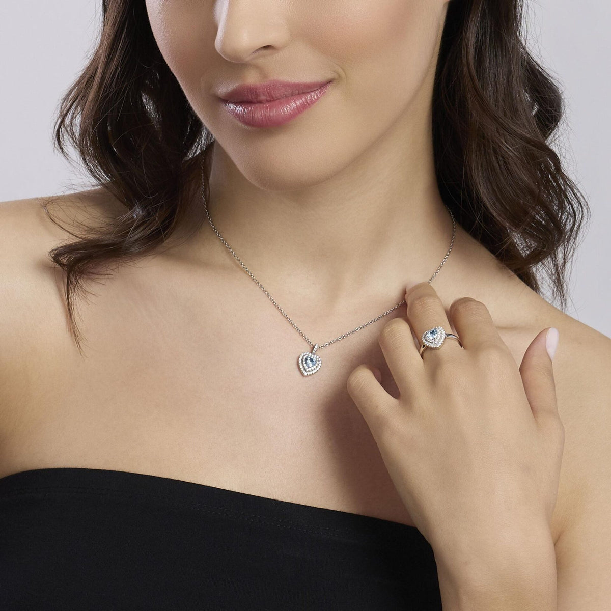 Anello con Cuore in Acquamarina Sintetica