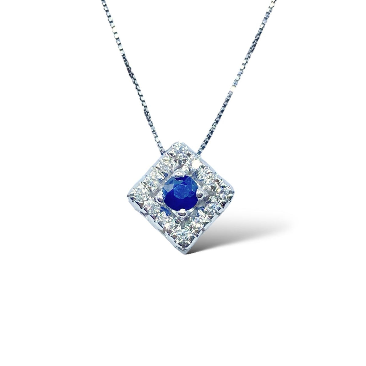 Collana a Rombo in Oro 18KT 18KT con Diamante e Zaffiri Ct. 0,20