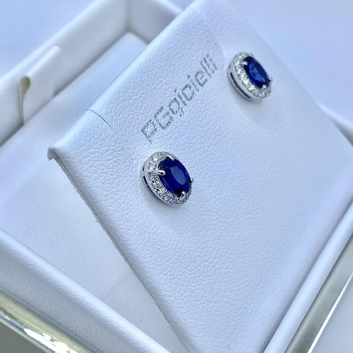 Orecchini Pg Gioielli in Oro 18KT con Zaffiri Ct. 1,10 e Diamanti