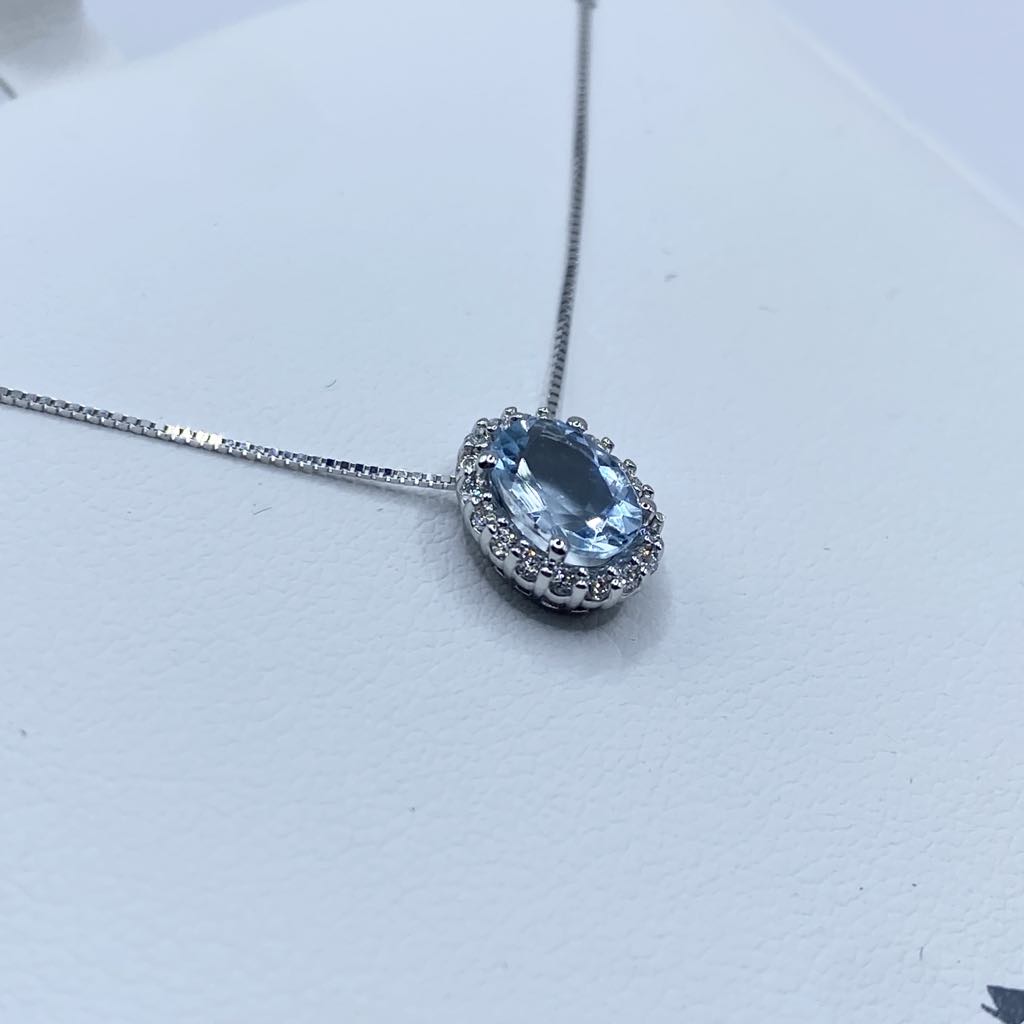 Collana Miluna in Oro 18KT 18KT con Diamanti e Acquamarina Ct. 0,67