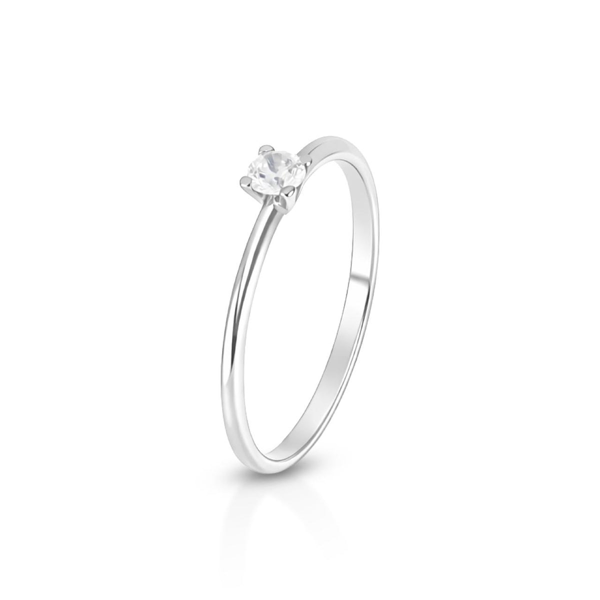 Anello iGold Solitario Dritto in Oro Bianco 9KT e Zircone Bianco