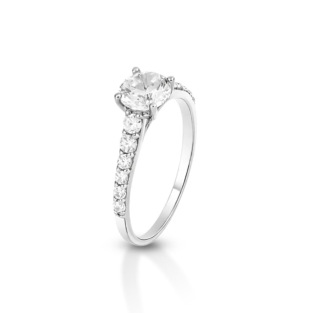 Anello iGold Solitario Dritto in Oro Bianco 9KT e Zircone Bianco