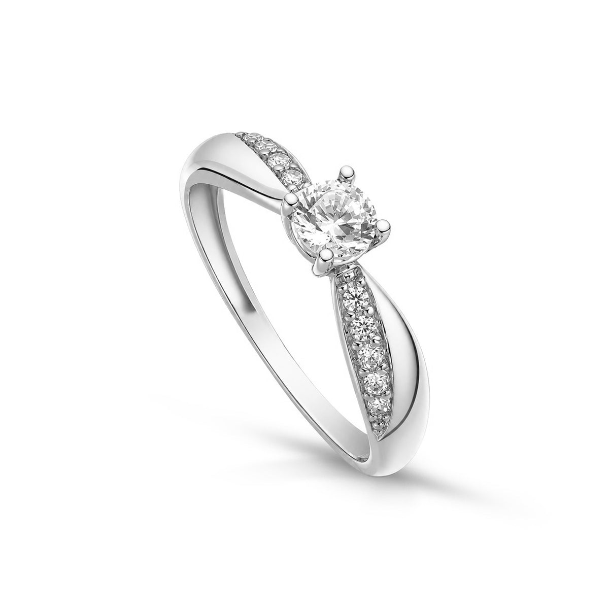 Anello iGold Solitario Dritto in Oro Bianco 9KT e Zircone Bianco