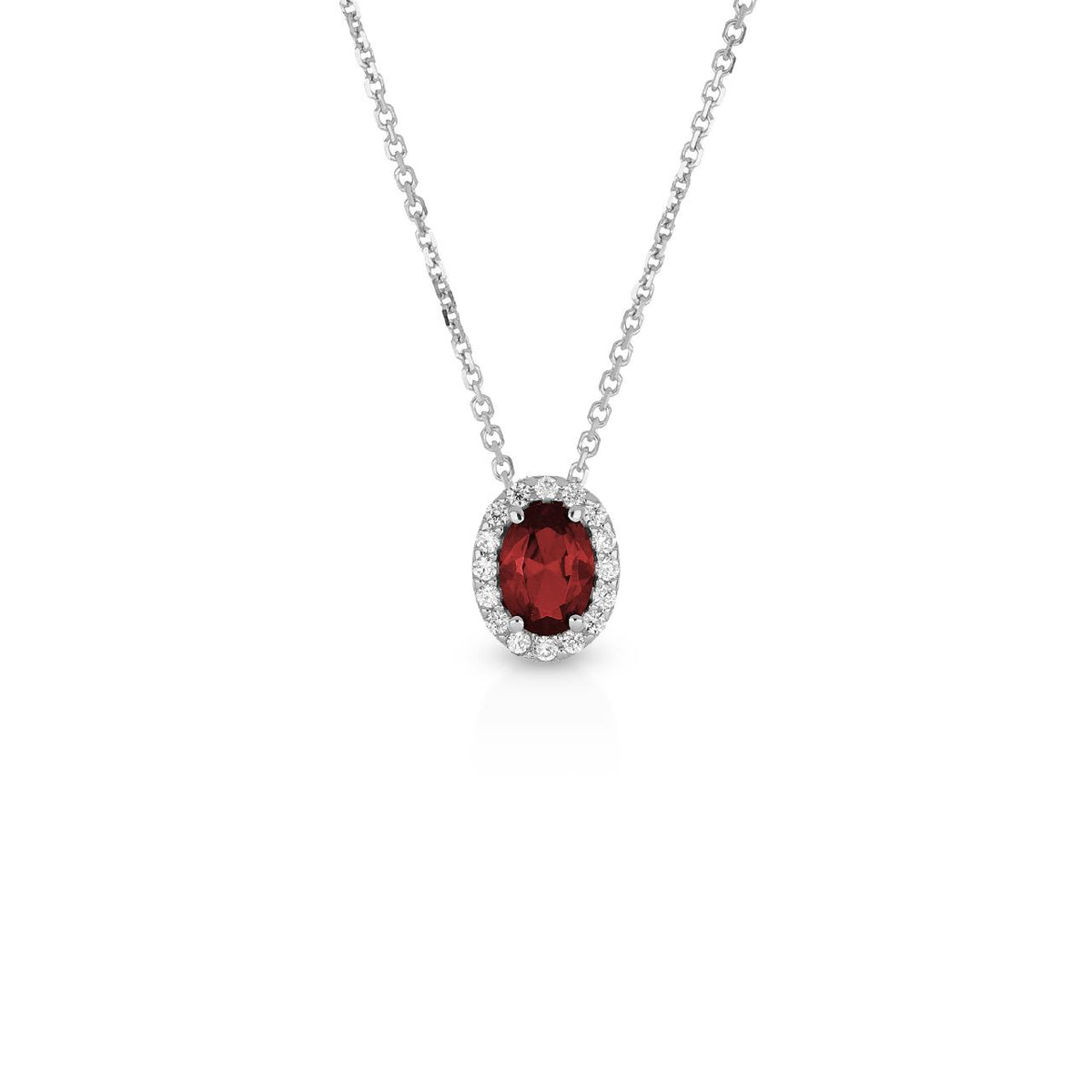 Collana iGold modello Kate Ovale in Oro Bianco 9Kt e Zircone Rosso
