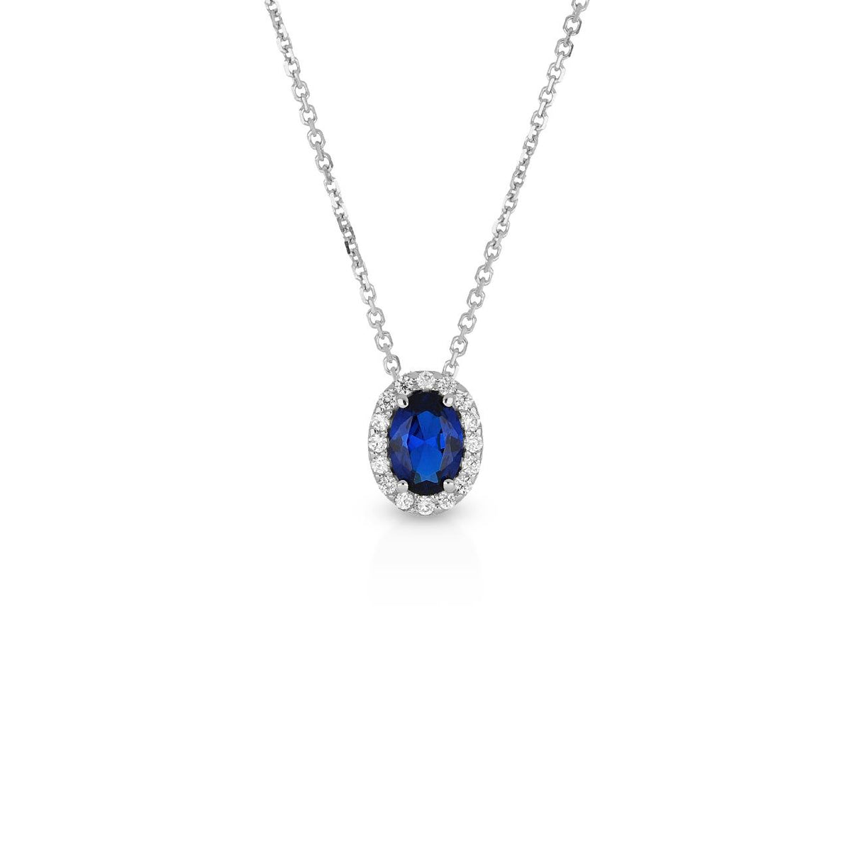 Collana iGold modello Kate Ovale in Oro Bianco 9Kt e Zircone Blu
