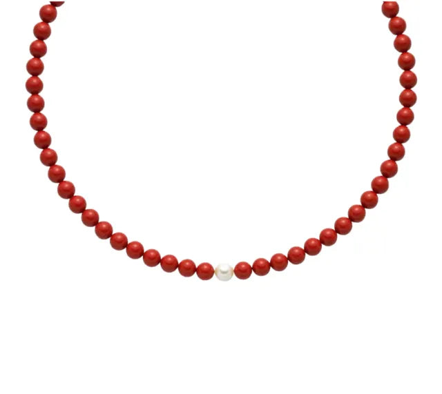 Collana Donna Miluna in Argento con Corallo Rosso e Perle
