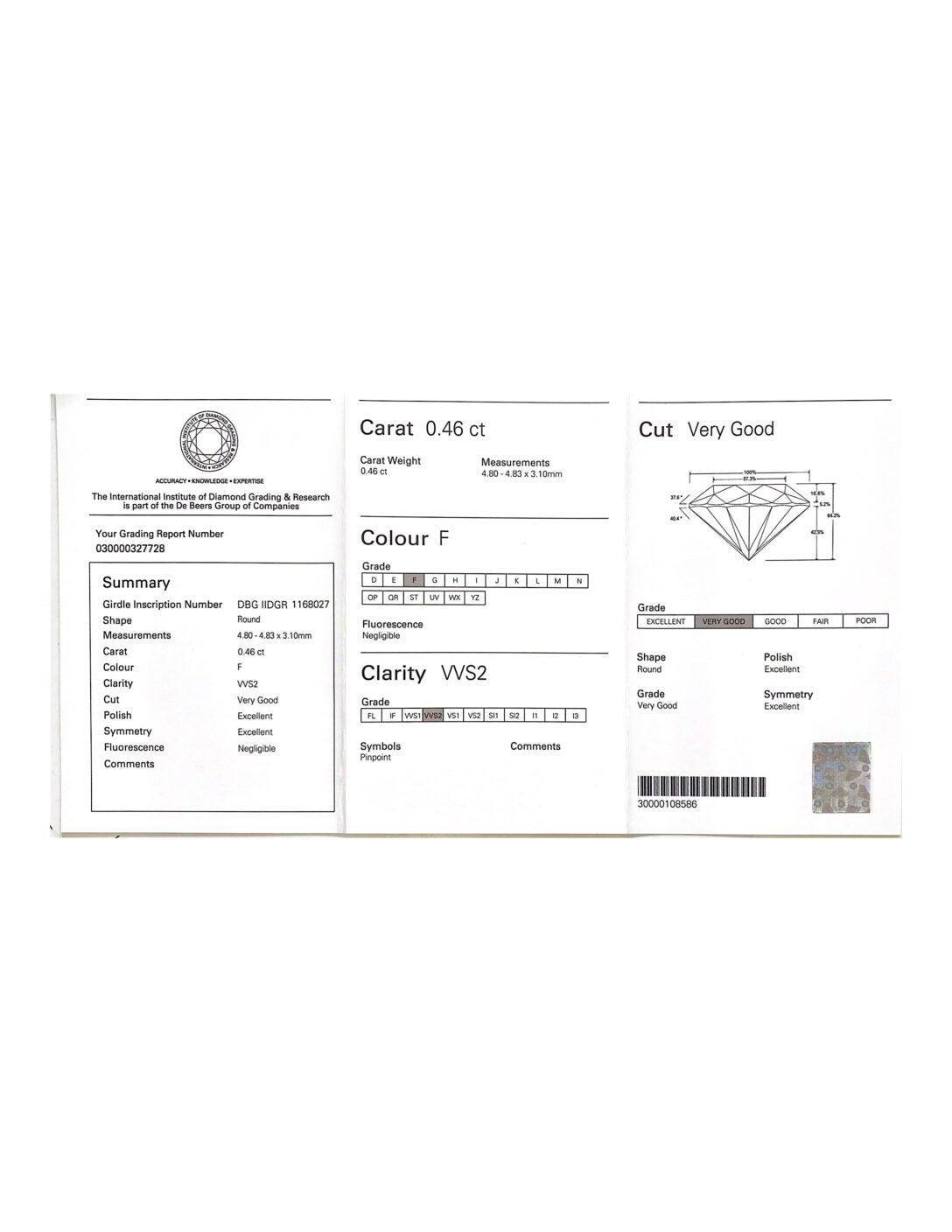 Anello Solitario Forever Unique con Diamante De Beers Ct. 0,46 F-VVS