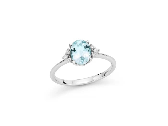 Anello Miluna in Oro 18KT 18KT con Diamanti e Acquamarina Ct. 1,00