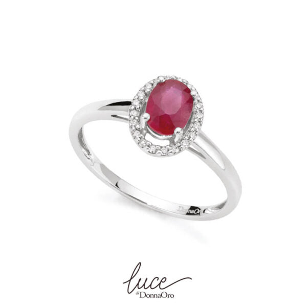 Anello Rosetta Donna Oro 18KT con Rubino Ct. 0.90 e Diamanti
