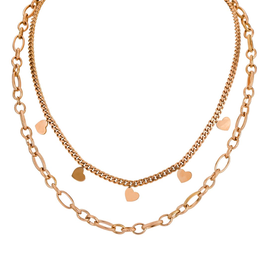 Collana doppio filo color Oro 18KT 18KT con cuori MY/GR09