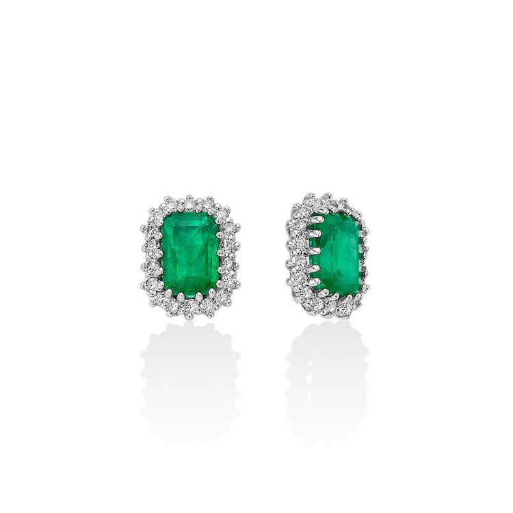 Orecchini Miluna in Oro 18KT 18KT con Diamanti e Smeraldi Ct. 1,1