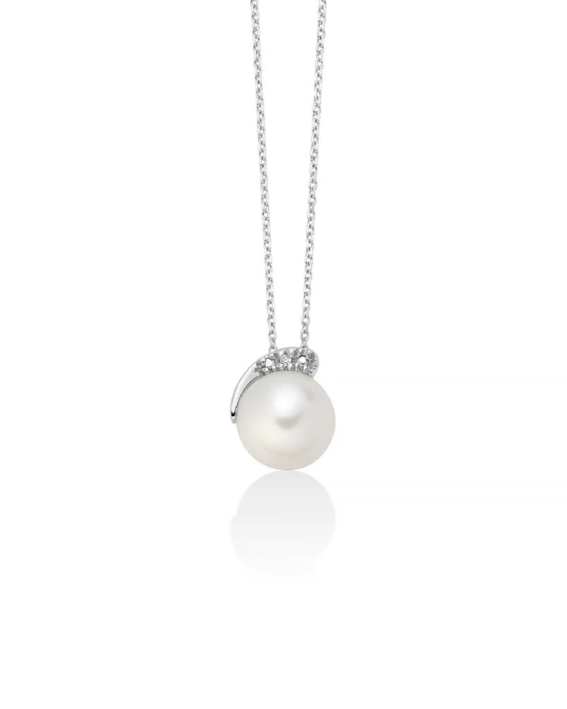 Collana Miluana in Oro 18KT 18KT con Perla di mm. 8-8,5 e Diamanti