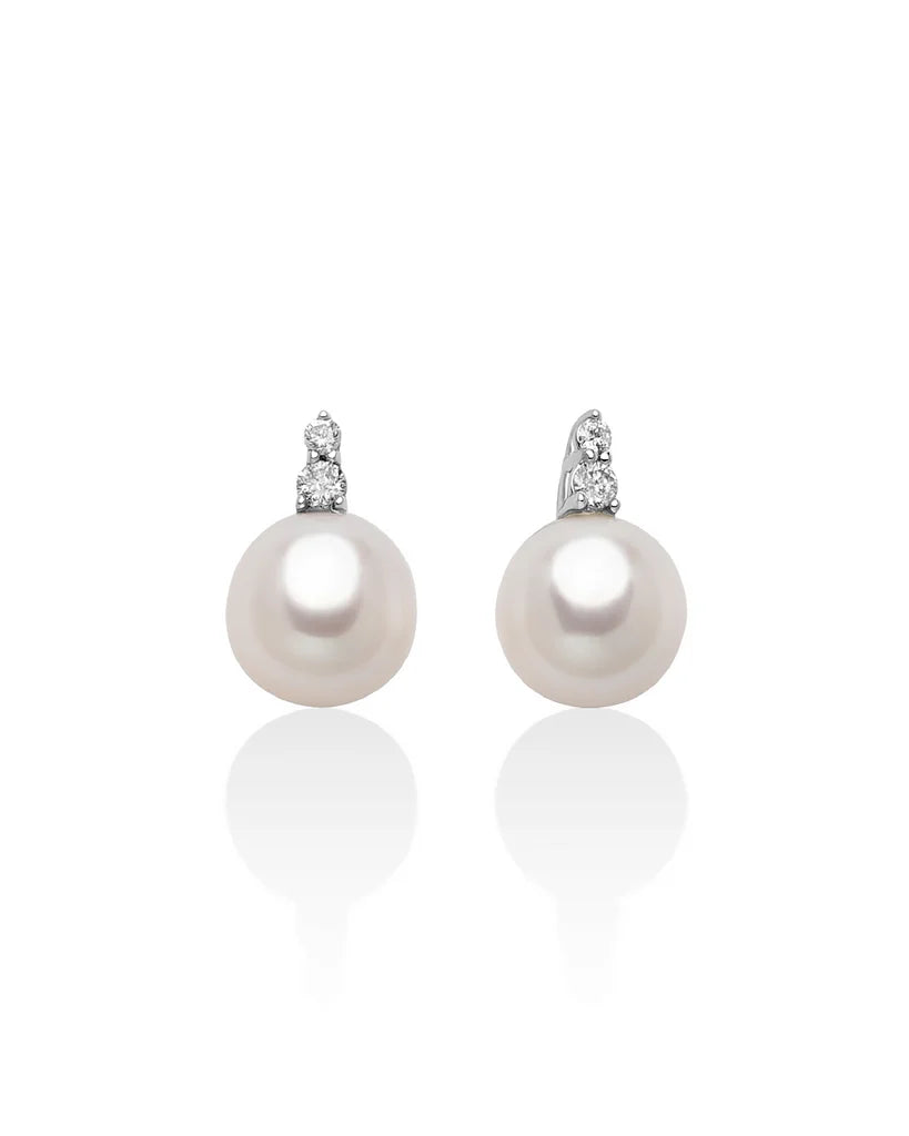 Orecchini di Perle mm. 7,5-8 Miluana in Oro 18KT 18KT Diamanti