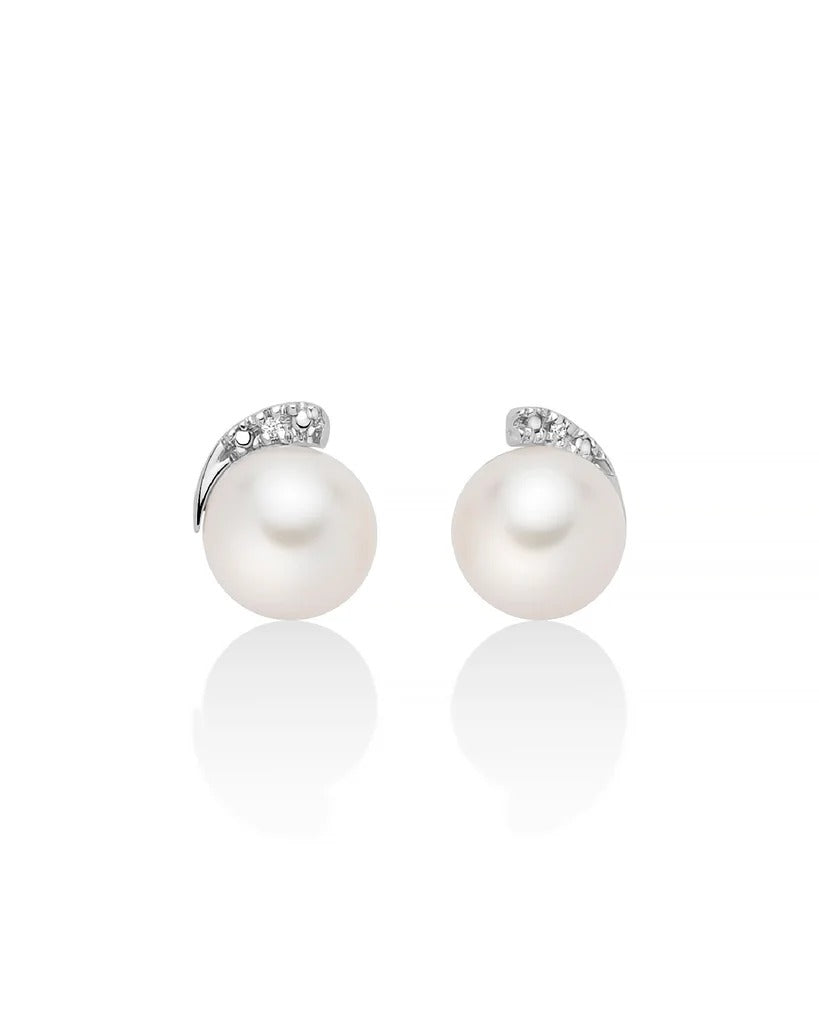 Orecchini di Perle mm. 7,5-8 Miluana in Oro 18KT 18KT Diamanti