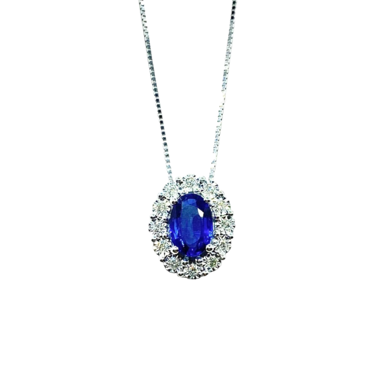 Collana Donna Oro 18KT con Zaffiro Ct 0.50 e Diamanti