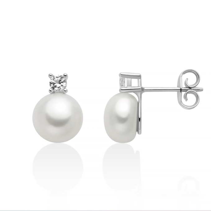Orecchini a Lobo Miluna Eva in Argento e Perle 8,5-9 mm