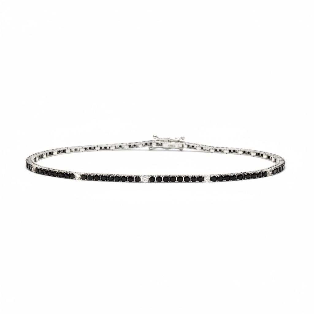 Bracciale Tennis in Oro 18KT 18KT e Zirconi Neri e Bianchi