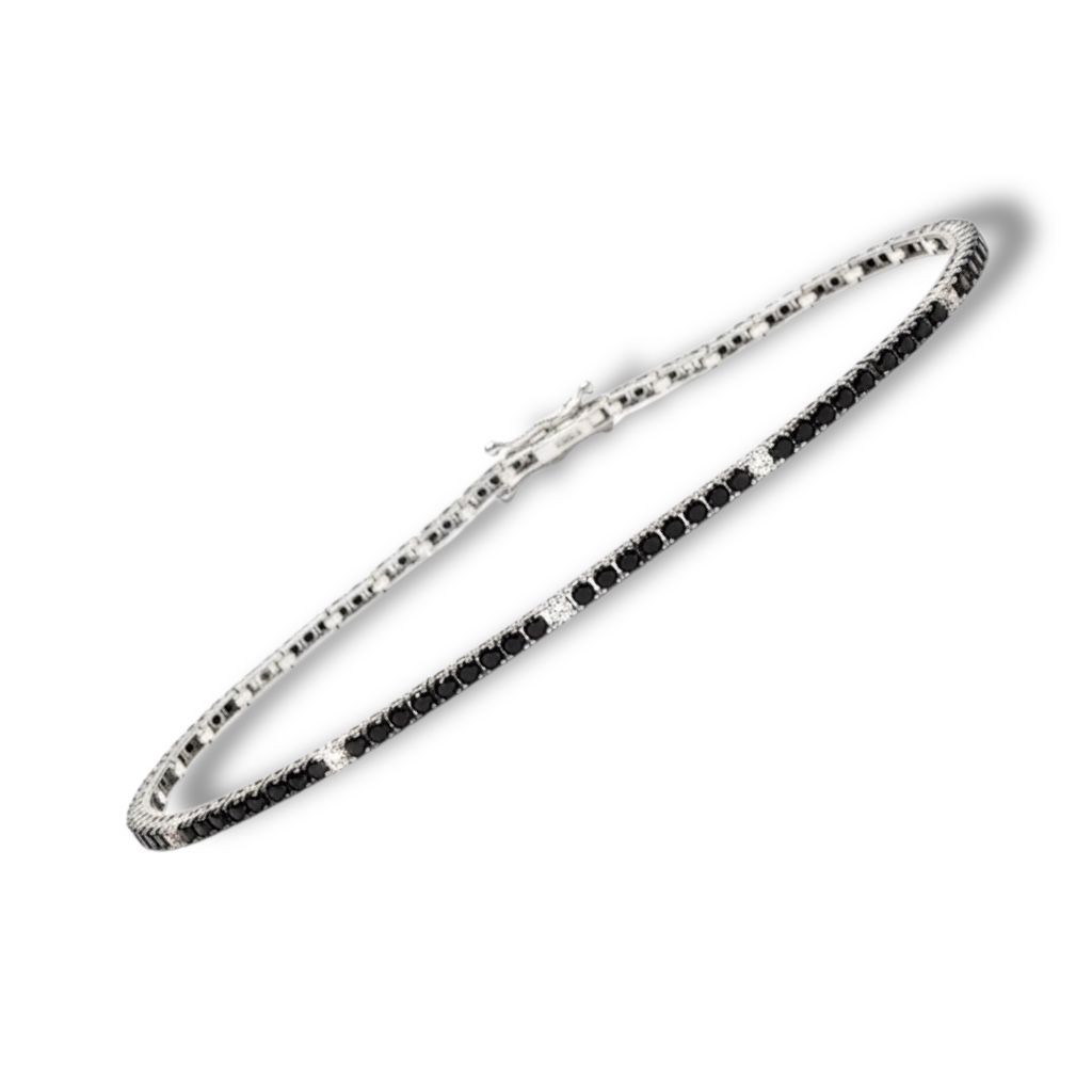 Bracciale Tennis in Oro 18KT 18KT e Zirconi Neri e Bianchi