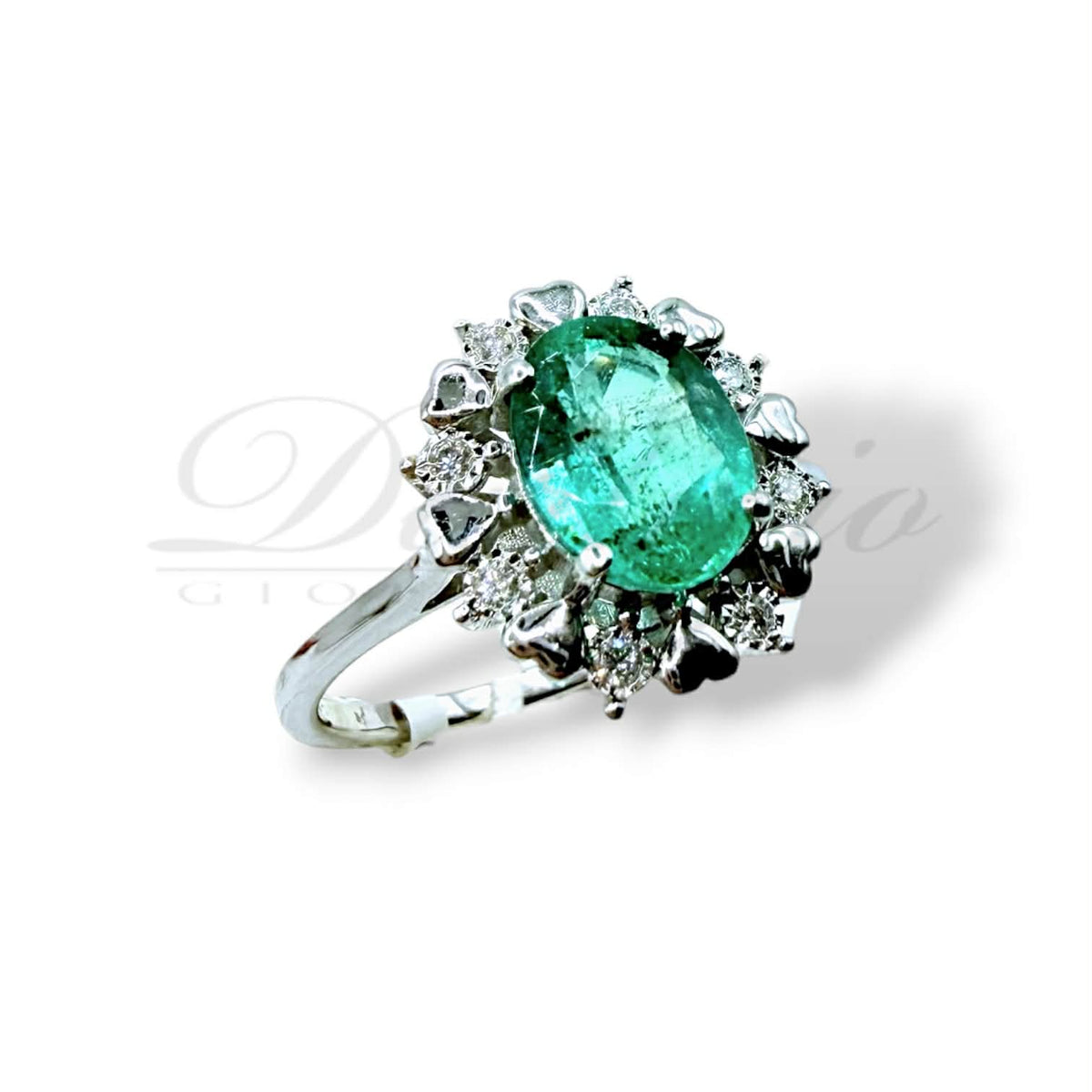 Anello a Rosetta Donna Oro 18KT con Smeraldo Ct. 1,20