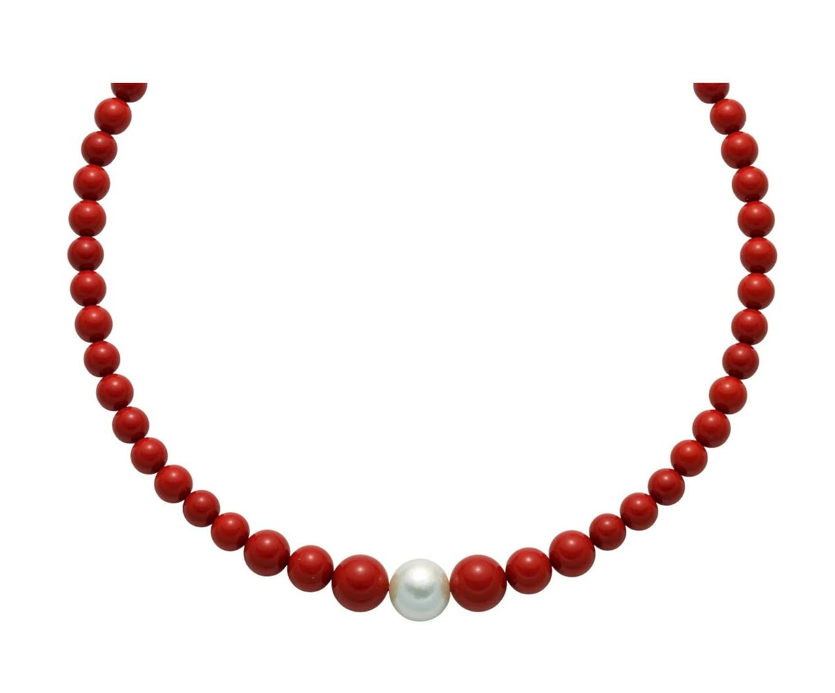 Collana Donna Miluna in Argento con Corallo Rosso e Perle