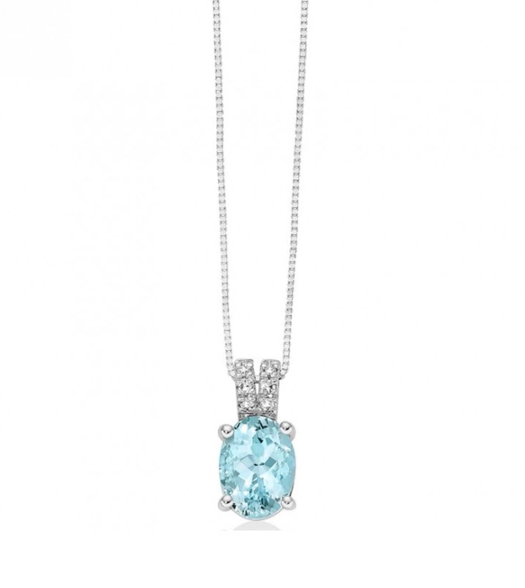 Collana Miluna in Oro 18KT 18KT con Diamanti e Acquamarina Ct. 1.00