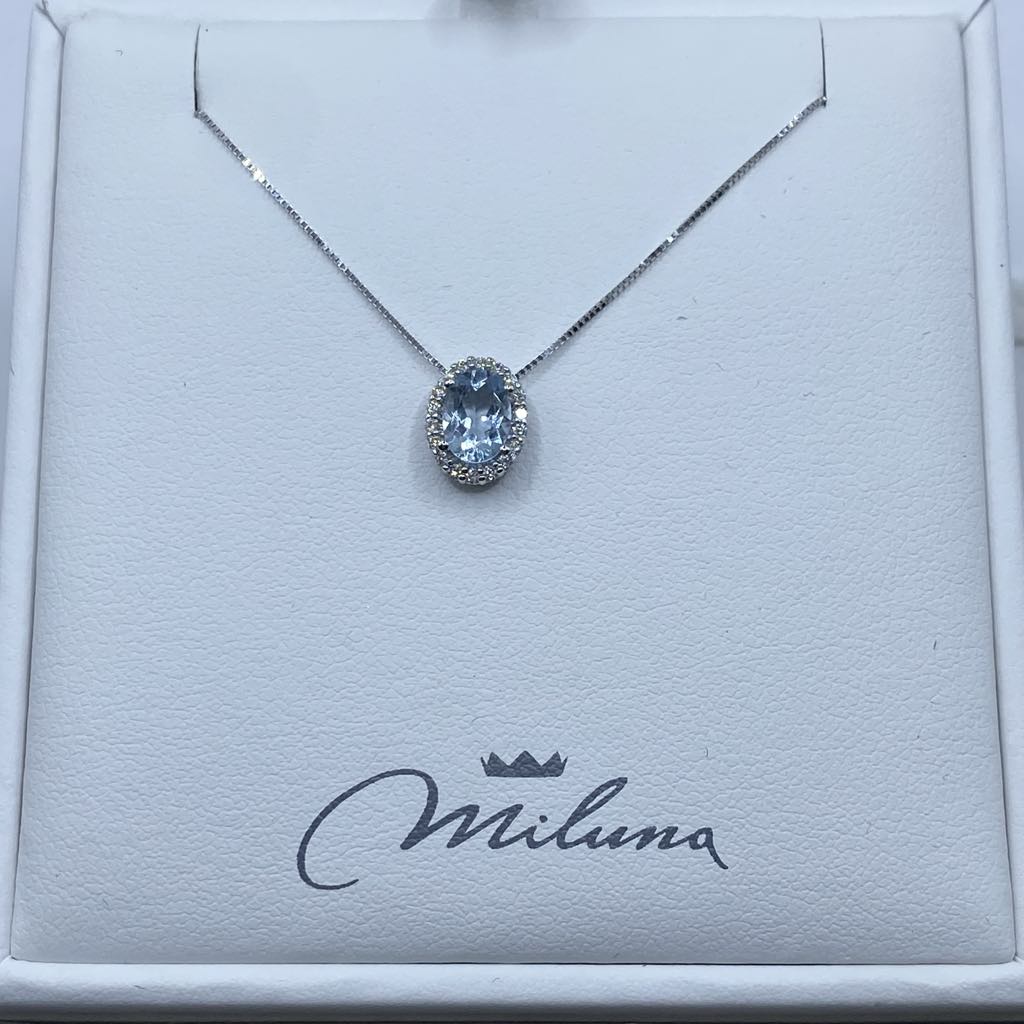 Collana Miluna in Oro 18KT 18KT con Diamanti e Acquamarina Ct. 0,67