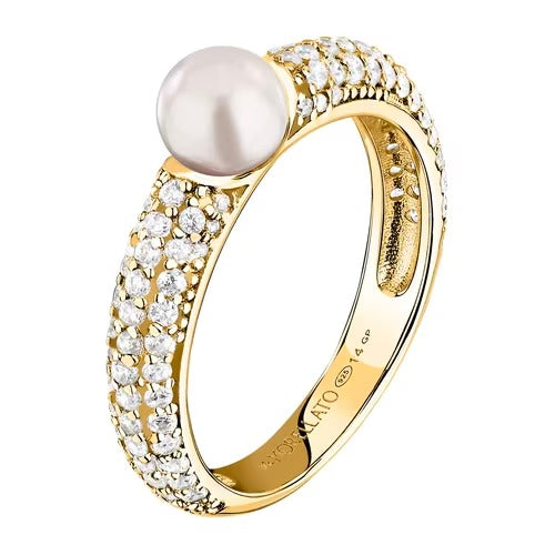 Anello Donna Morellato in Argento Dorato con Zirconi e Perla