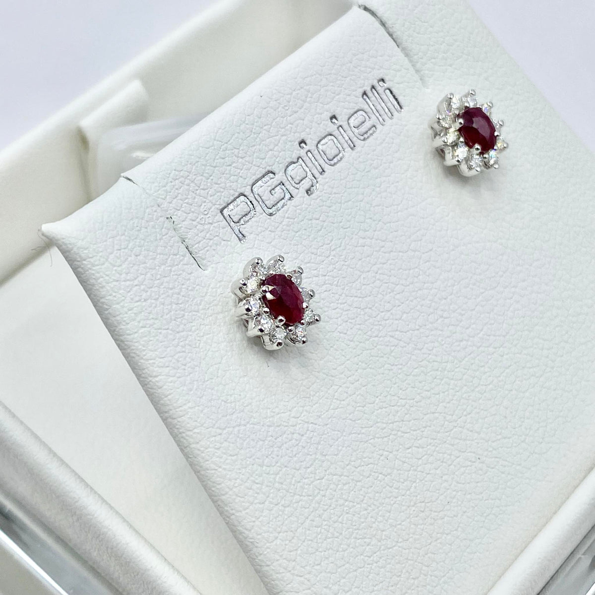 Orecchini Donna Pg Gioielli con Diamanti e Rubini Ct. 0,38