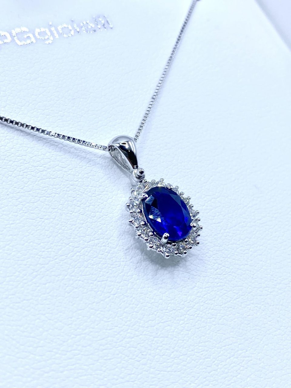 Collana Pg Gioielli in Oro 18KT 18KT con Diamanti e Zaffiro Ct.1,38