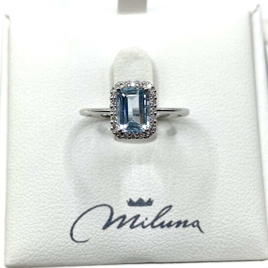 Anello Miluna in Oro 18KT 18KT con Diamanti e Acquamarina Ct. 0,87