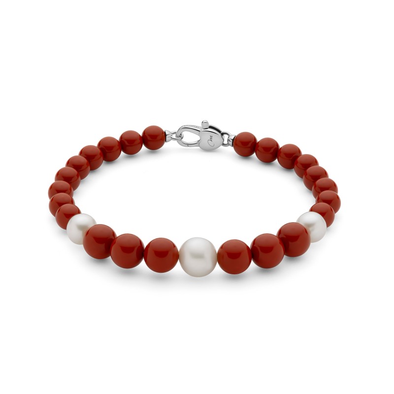 Bracciale Donna Miluna in Argento con Corallo Rosso e Perle