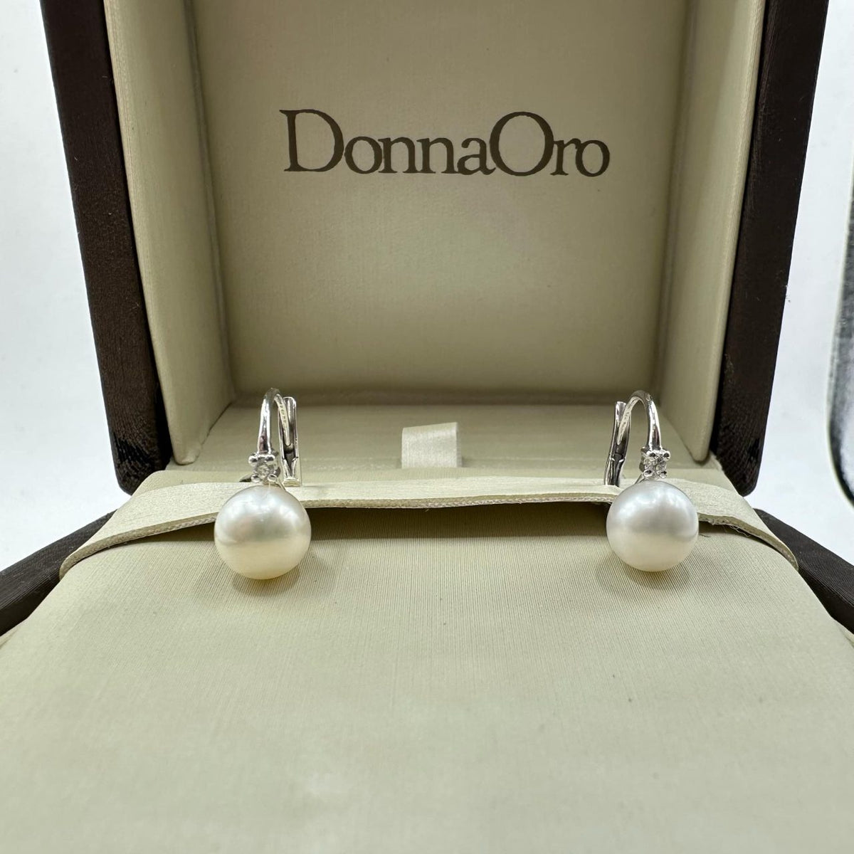 Orecchini Donna Ora con Perle Naturali mm 7,5-8 e Diamanti