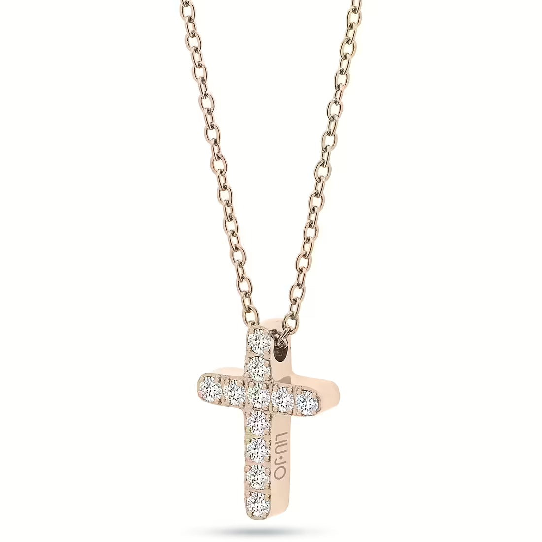 Collana con Croce Liu-Jo Essential in Acciaio Rosè e Cristalli