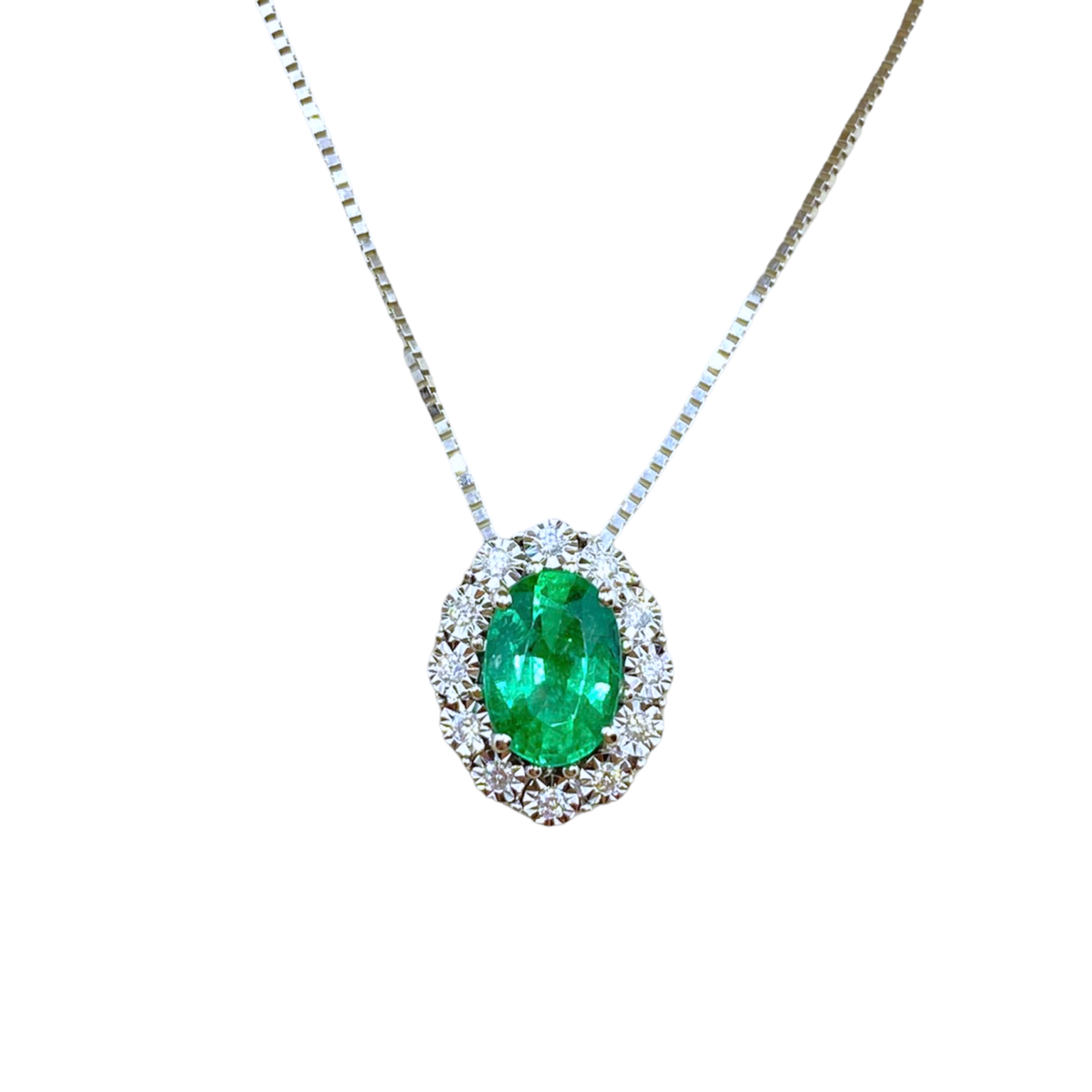 Collana Donna Oro 18KT con Diamanti e Smeraldo