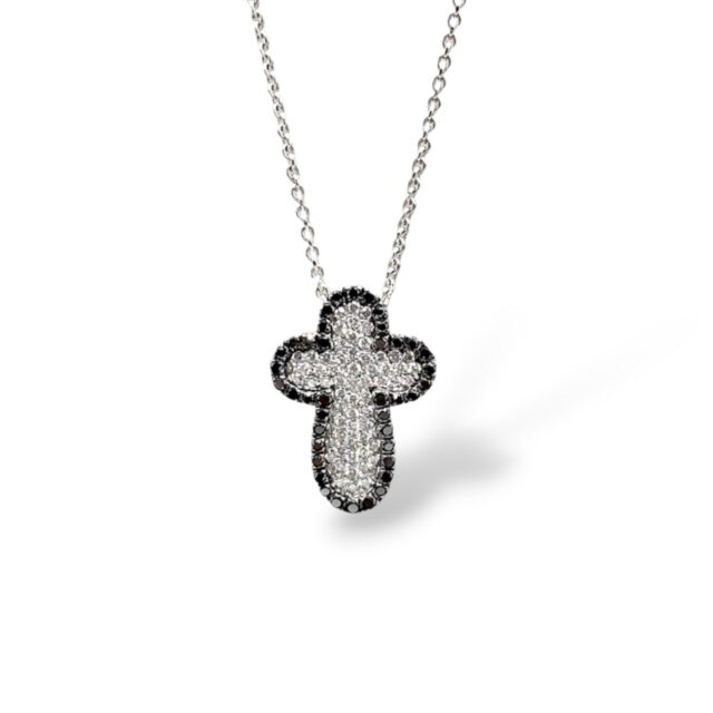 Collana Con Croce Giorgio Visconti in Oro 18KT 18KT e Diamanti Bianchi e Neri