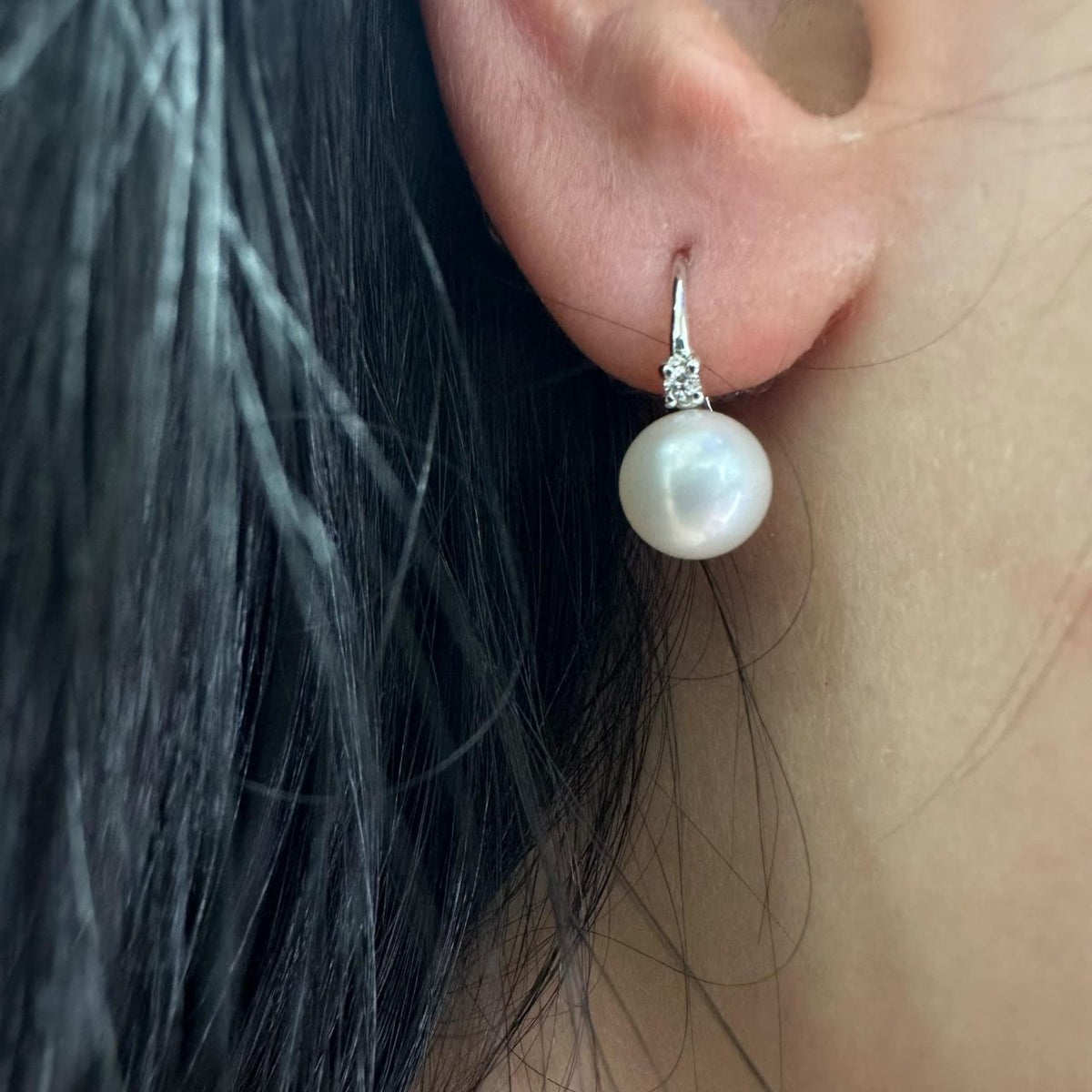 Orecchini Donna Ora con Perle Naturali mm 7,5-8 e Diamanti