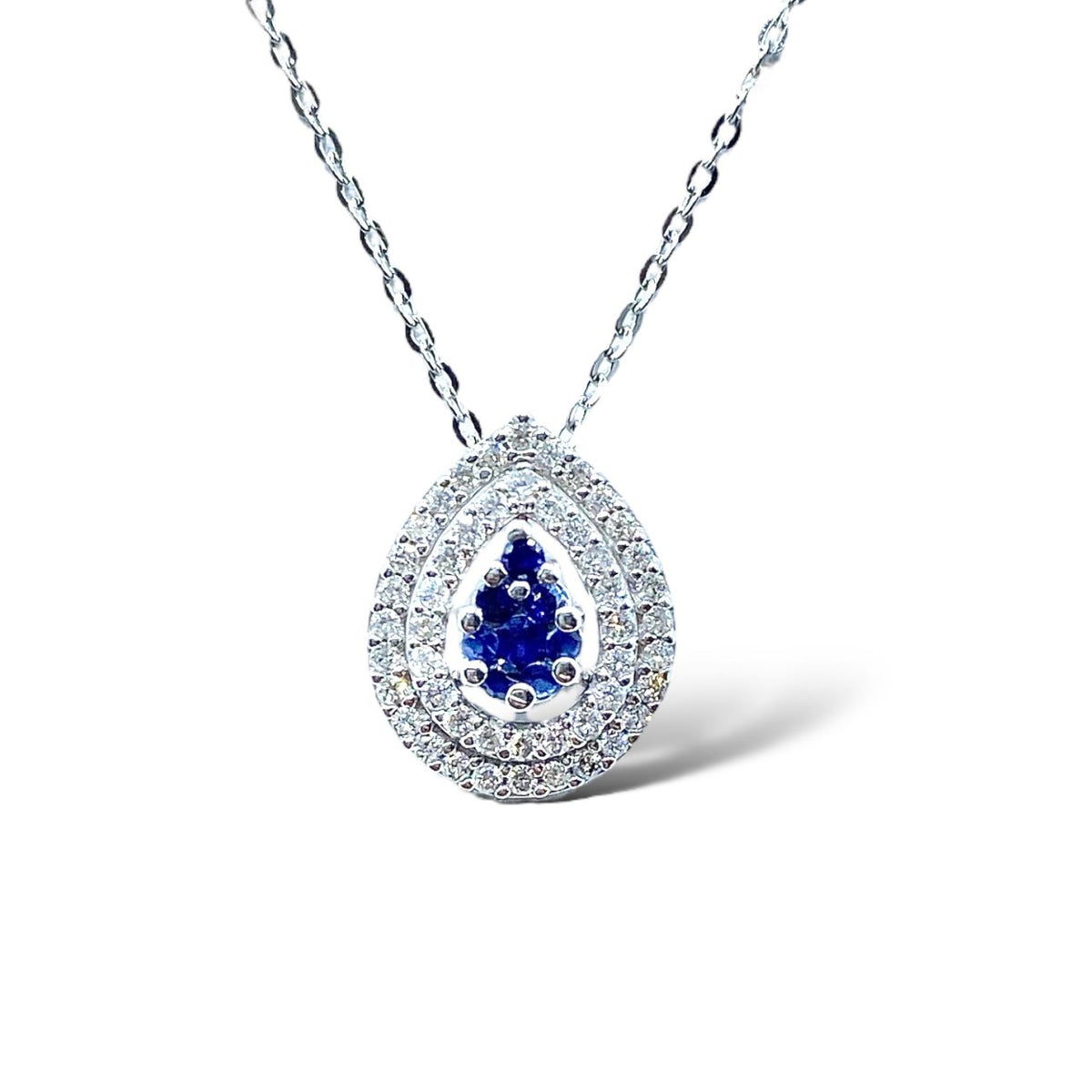 Collana Comete a Goccia in Oro 18KT con Zaffiri Ct.0,15 e Diamanti