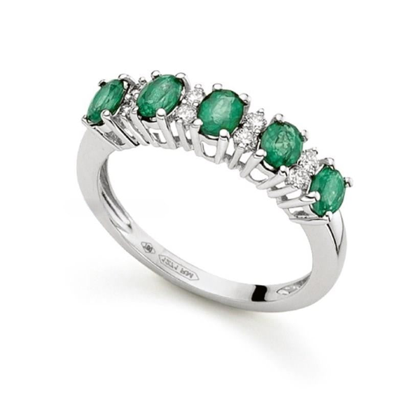 Anello Veretta Donna Oro 18KT con Smeraldi Ct 0.75 e Diamanti