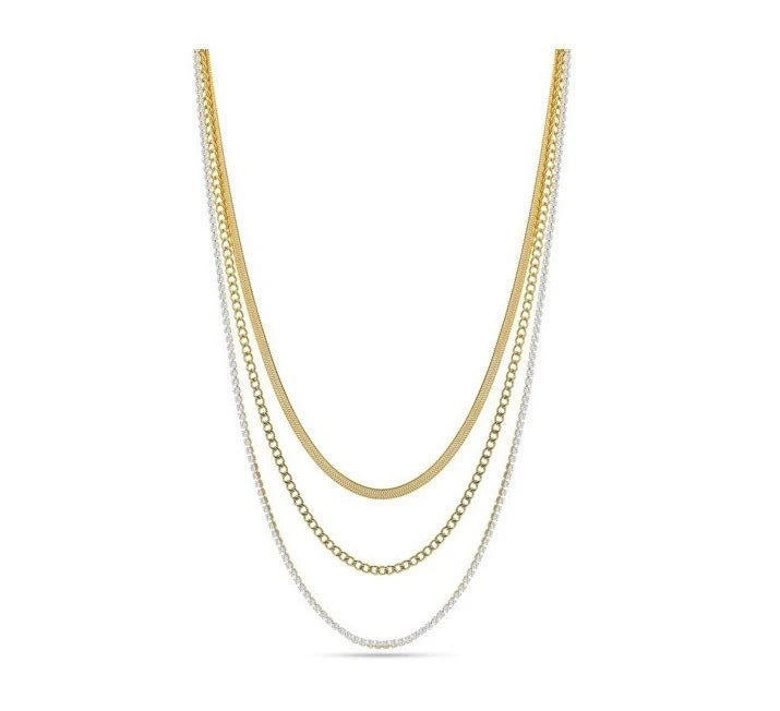 Collana Liu Jo in Acciaio Dorato a 3 Fili Tennis, Catena, Snake