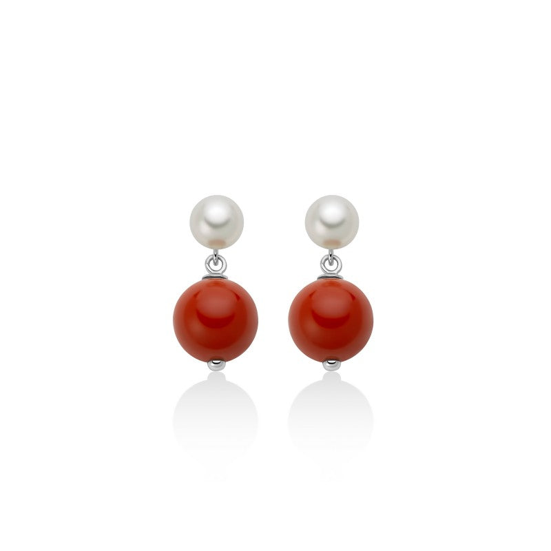 Orecchini Donna Miluna in Argento con Corallo Rosso e Perle