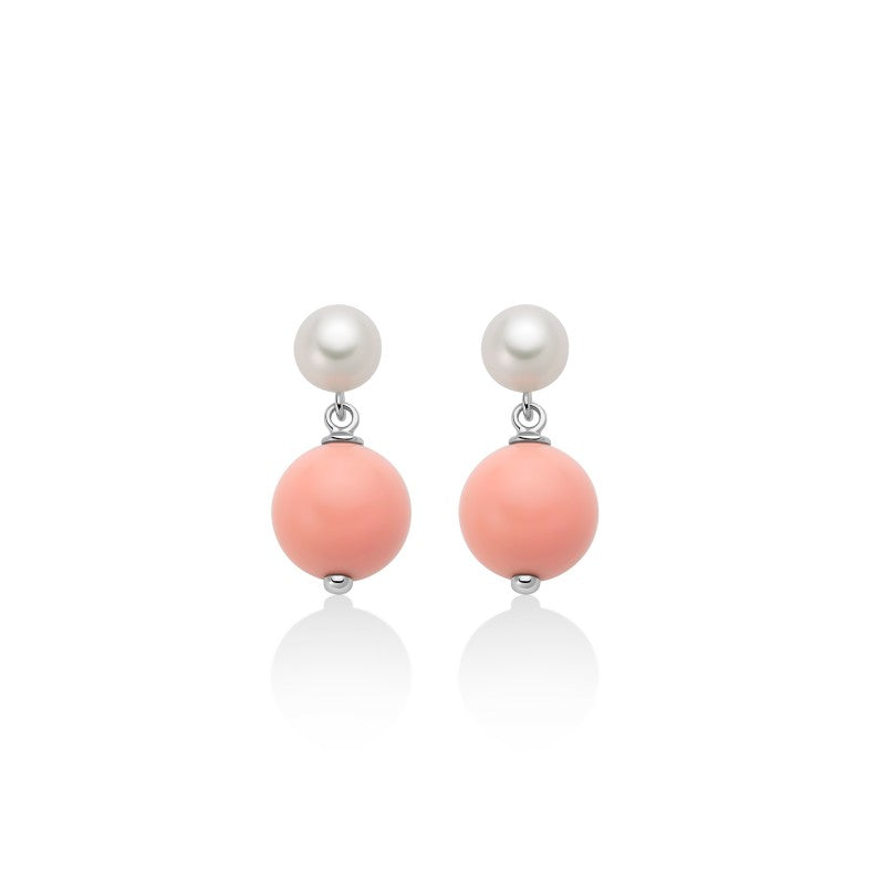 Orecchini Donna Miluna in Argento con Corallo Rosa e Perle
