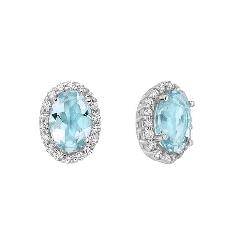 Orecchini Miluna in Oro 18KT 18KT con Diamanti e Acquamarina Ct. 0,74