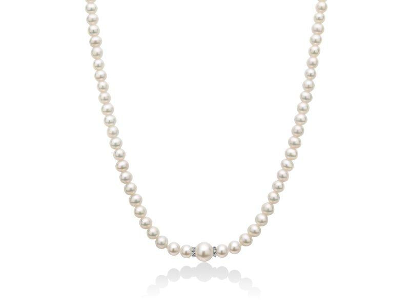 Collana di Perle mm. 5-5,5 Miluna in Oro 18KT 18KT e Diamanti