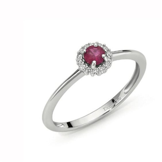 Anello Donna Oro 18KT con Rubino Ct 0.22 e Diamanti