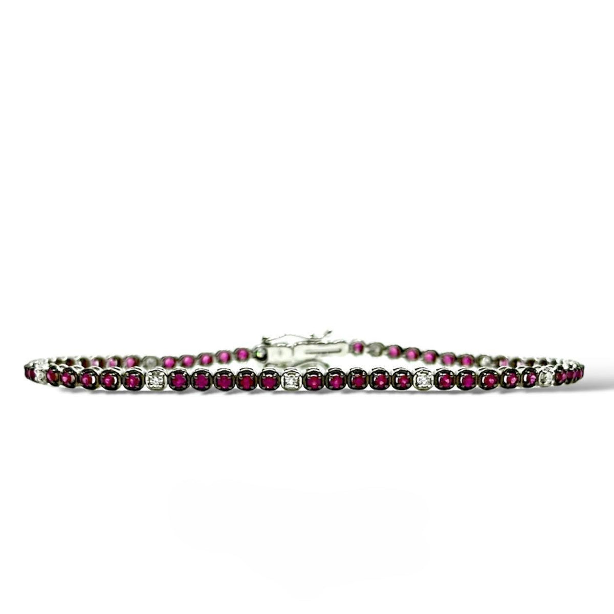 Bracciale Tennis Donna Oro 18KT con Diamanti e Rubini Ct.1.21