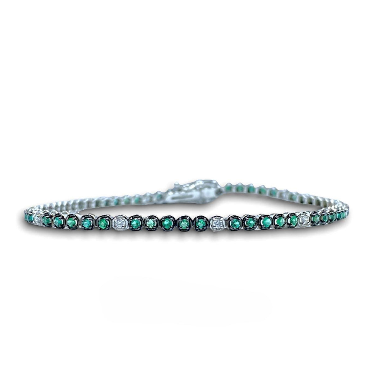 Bracciale Tennis Donna Oro 18KT con Diamanti e Smeraldi Ct. 1.21