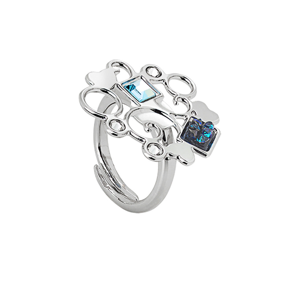 Anello Boccadamo rodiato con decoro in cristalli Swarovski   XAN142