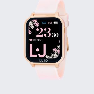 orologio smartwatch da donna del brand liu-jo collezione energy con cassa in zinco rosè e cinturino in gomma rosa